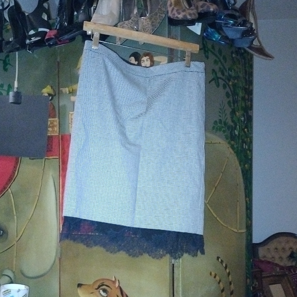 Moschino Black and White Pencil Skirt with Lace Trim